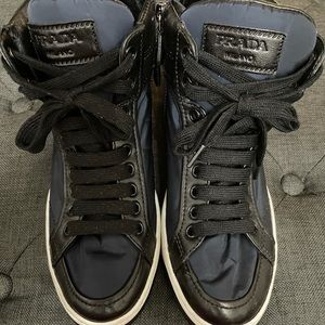 PRADA Blue nylon and Black sneakers